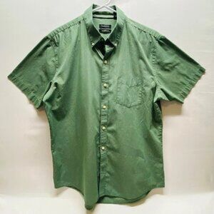 Van Heusen Shirt Men's Large Short Sleeve Classic Fit Button Down Green Grid EUC